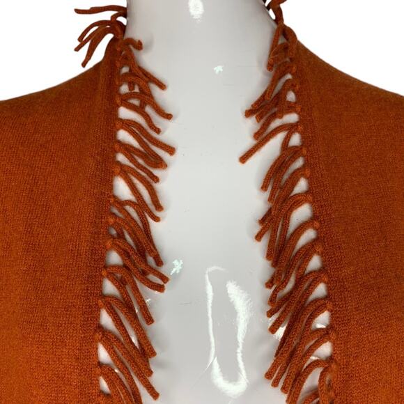 Fenn Wright Manson Fringe Cardigan 100% 2-Ply Cashmere Orange Rusty Size S - Picture 2 of 7